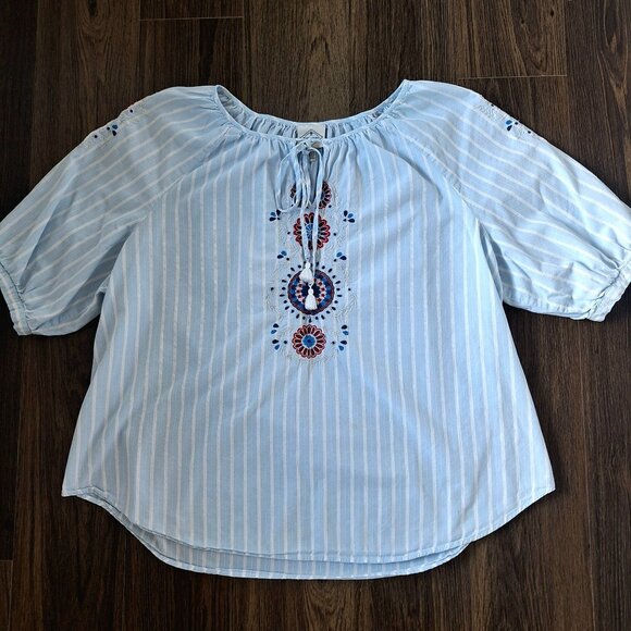 💙 St. John's Embroidered Lightweight Cotton Blouse Size XL Loose Fit Boho Cotta - Picture 8 of 8
